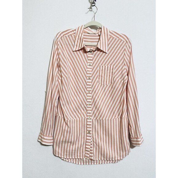 Soft Surroundings Top Womens Medium Striped Button Up Tunic Red Lightweight - Picture 1 of 8
